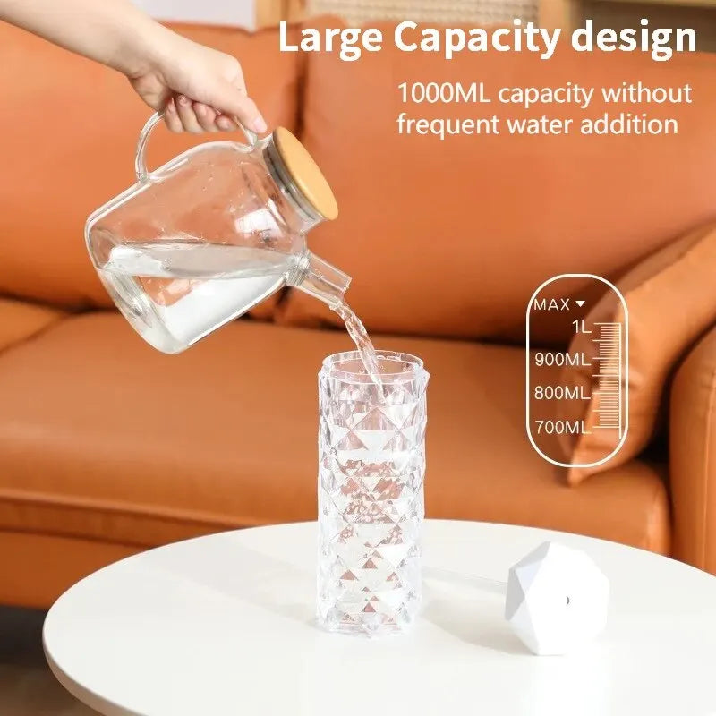 USB Crystal Humidifier 500ml/1000ml | LED Portable Air Humidifier for Room & Office
