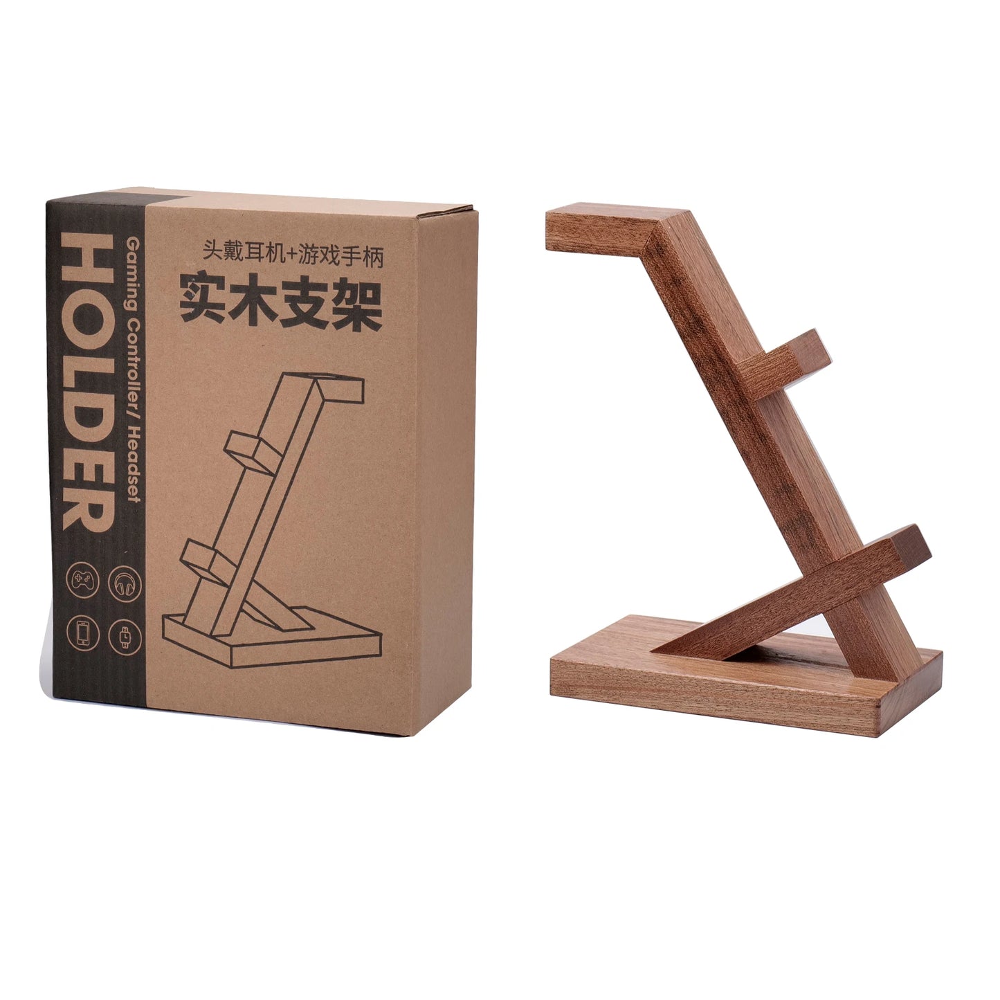 Wood Headphone Stand Gaming Headset Holder for Desk