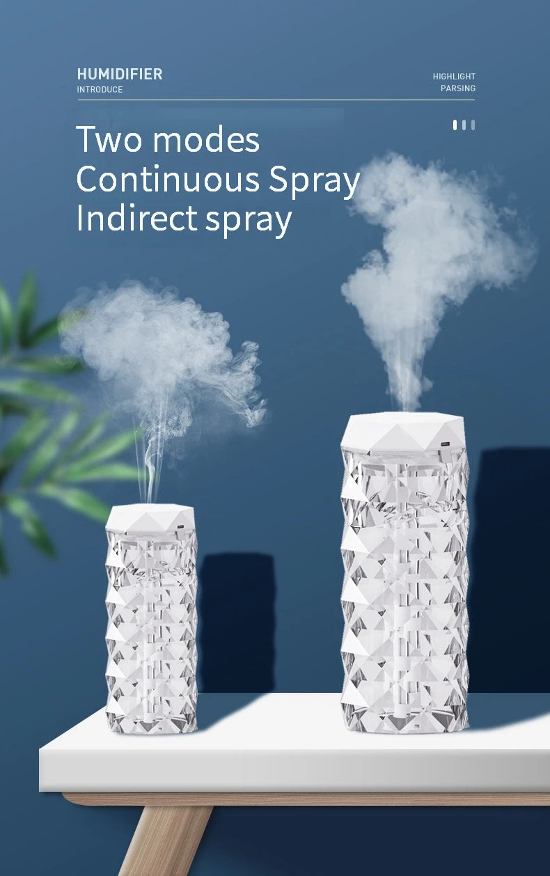 USB Crystal Humidifier 500ml/1000ml | LED Portable Air Humidifier for Room & Office