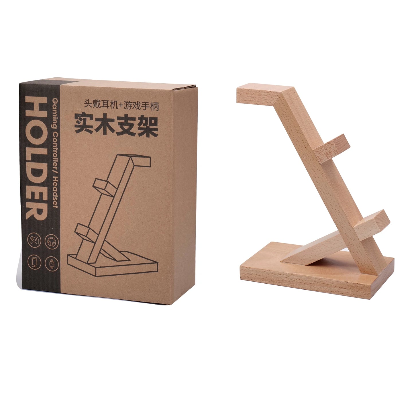 Wood Headphone Stand Gaming Headset Holder for Desk