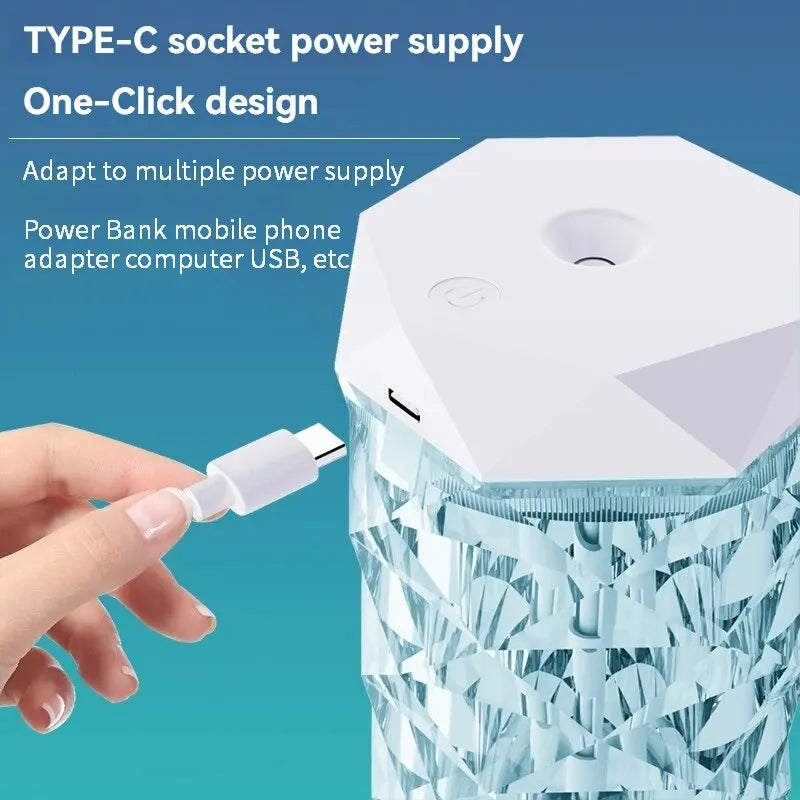 USB Crystal Humidifier 500ml/1000ml | LED Portable Air Humidifier for Room & Office