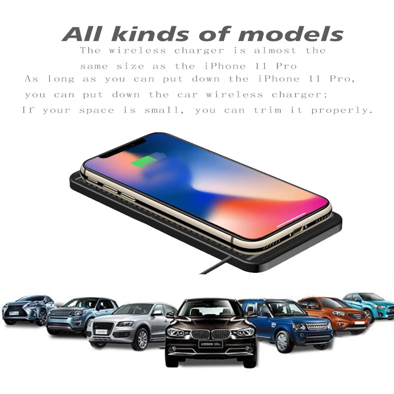 15W Wireless Car Charger Pad | Fast Qi Wireless Charging for Android & iPhone 11/12/13/14 with Non-Slip Design