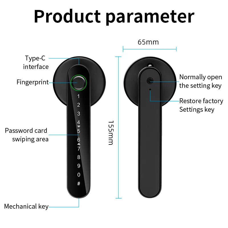 Fingerprint Door Lock Tuya Smart | Electronic Smart Lock with Fingerprint, Password, Key, Card & Tuya App Unlock