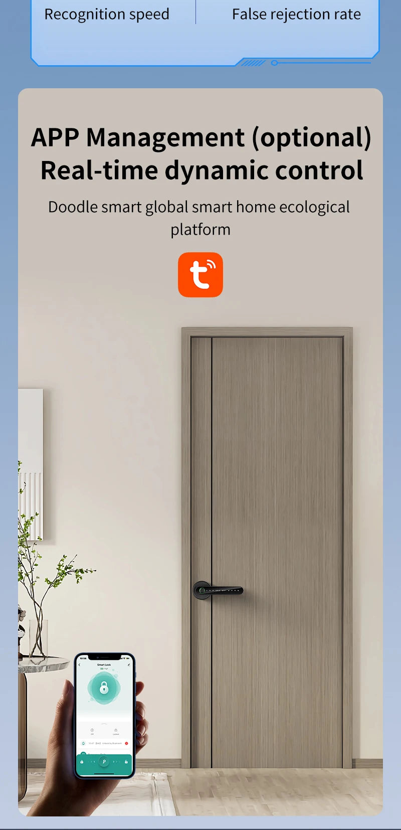 Fingerprint Door Lock Tuya Smart | Electronic Smart Lock with Fingerprint, Password, Key, Card & Tuya App Unlock