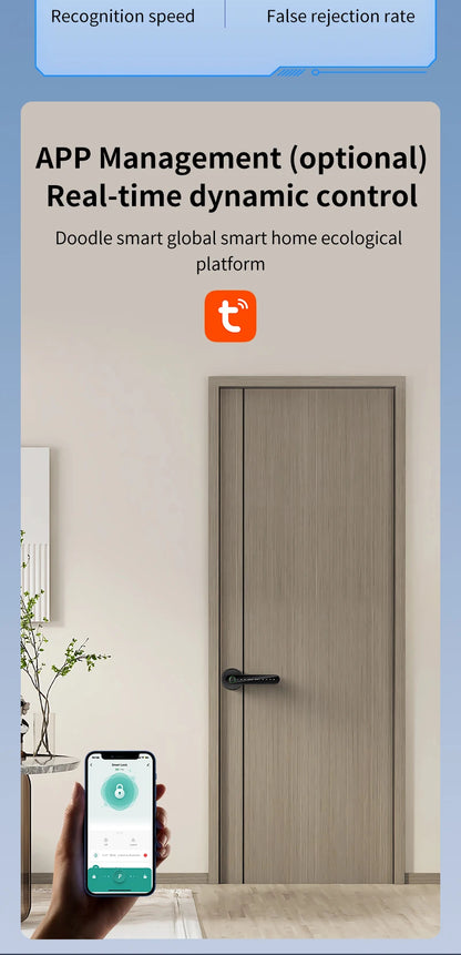 Fingerprint Door Lock Tuya Smart | Electronic Smart Lock with Fingerprint, Password, Key, Card & Tuya App Unlock