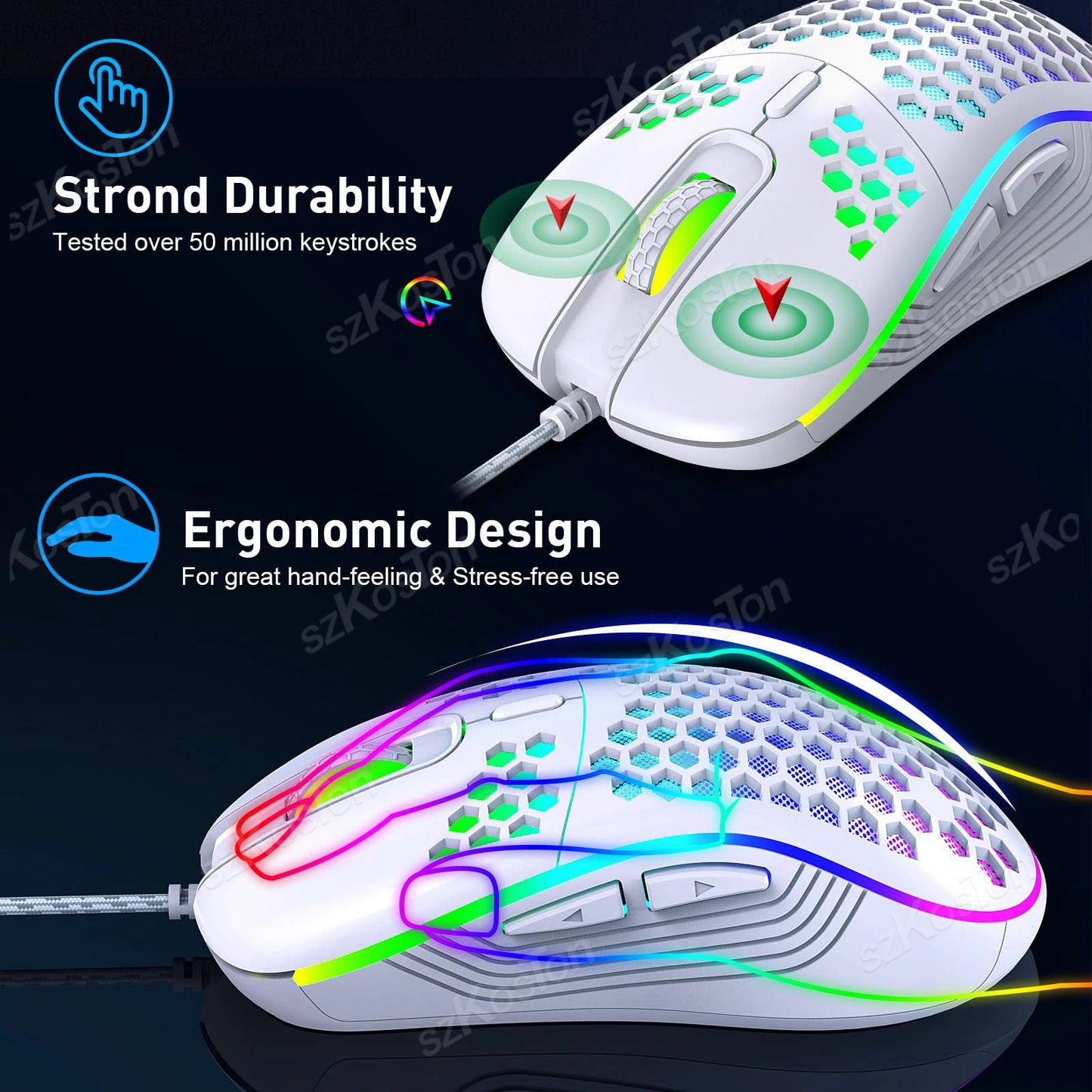 Wired Gaming Mouse with RGB Backlight | 7200 DPI Adjustable USB Ergonomic Mouse for PC & Laptop Gamers