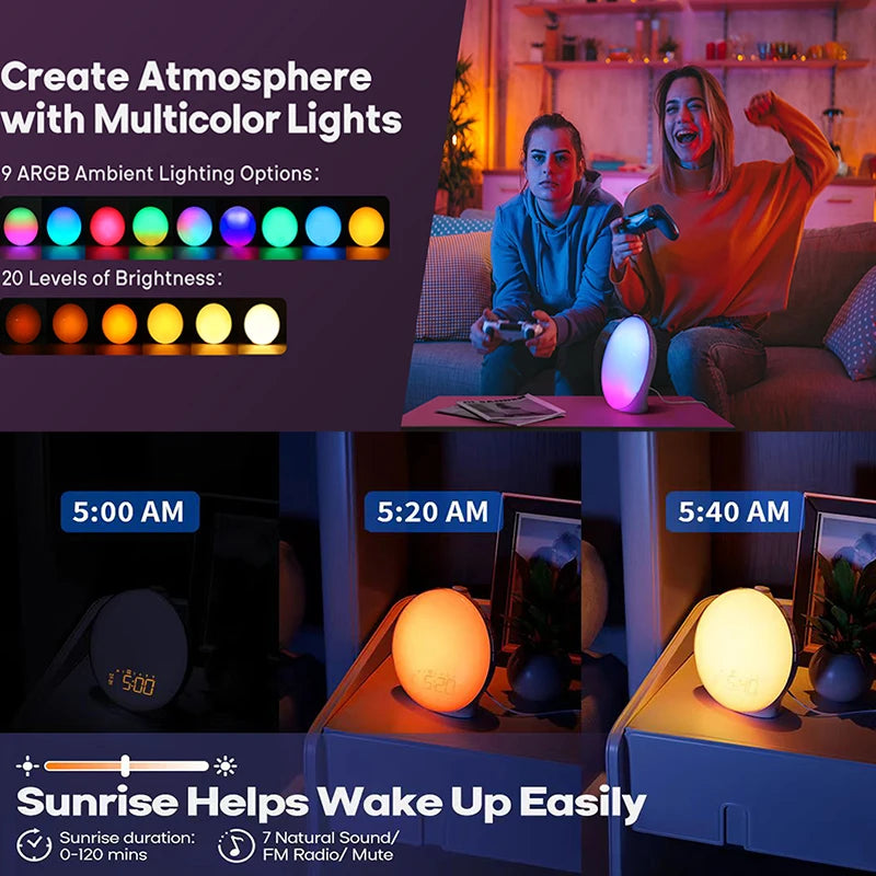 Wake Up Light Alarm Clock Sunrise/Sunset Simulation