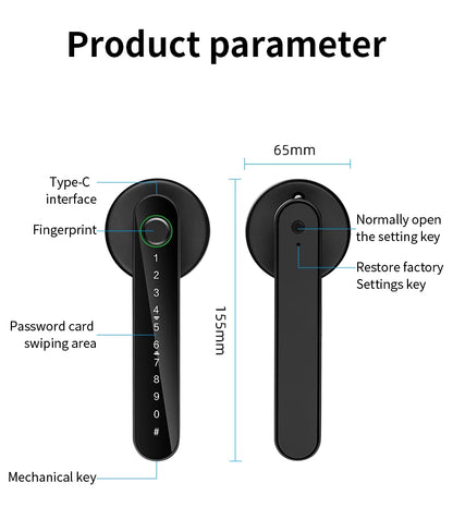 Fingerprint Door Lock Tuya Smart | Electronic Smart Lock with Fingerprint, Password, Key, Card & Tuya App Unlock